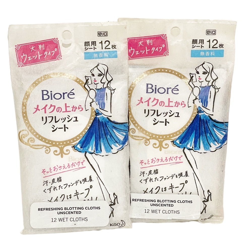 BIORE Facial‎ Wipes Blotting Sheet 12-Sheet Refreshing  Unscented Set Of 2 NEW